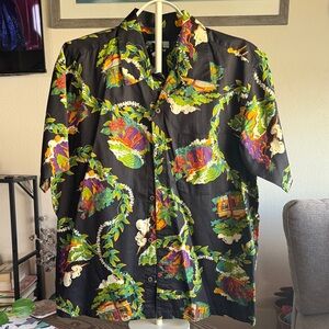 Pataloha Men's Black Tropical Print Short-Sleeve Button-Up Shirt
